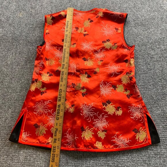 VTG Peony Brand Chinese Vest Womens M Reversible Red Black Floral Frog Closure - Picture 8 of 13